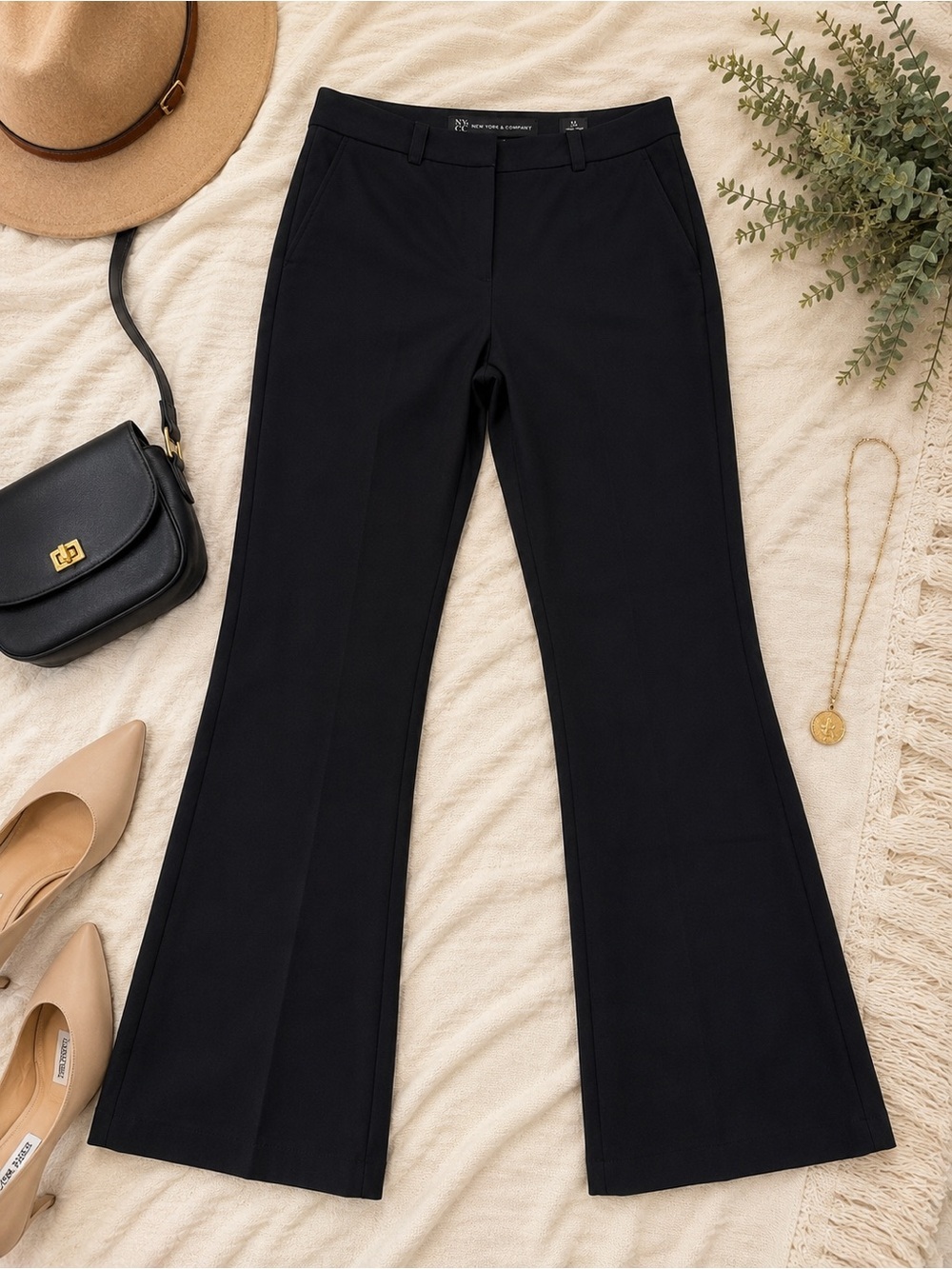 NY&C New York & Company Black Bootcut Dress Pants 14 Tall Career Workwear